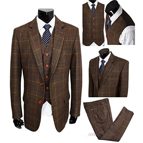 Mens Premium Wool Blend Tweed Herringbone Slim Fit Check Plaid Casual Suit Separate Pant