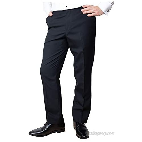 Sir Gregory Men's 100% Wool Fitted Flat Front Tuxedo Pants Formal Satin Stripe Trousers with Adjustable Waistband