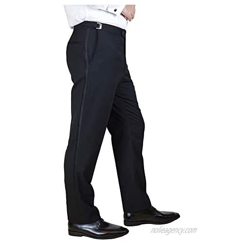 Sir Gregory Men's 100% Wool Fitted Flat Front Tuxedo Pants Formal Satin Stripe Trousers with Adjustable Waistband