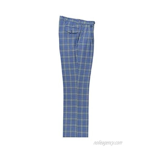 Tiglio New Blue with Yellow and Blue Windowpane Wide Leg  Pure Wool Dress Pants Luxe TL7223M302/2