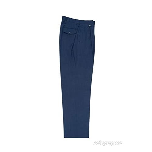 Tiglio Sharkskin Blue Wide Leg Pure Wool Dress Pants Luxe TS6092/2 