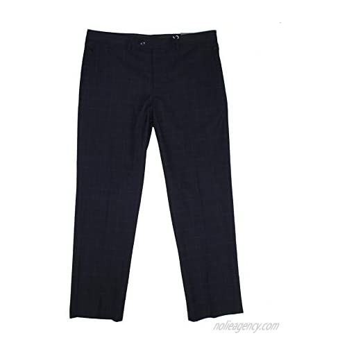 Vince Camuto Mens Dress Pants Blue 40x32 Slim Plaid Stretch Black 40