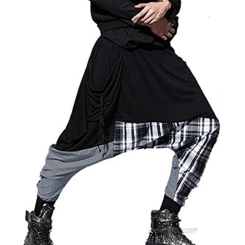 AUBIG Men Casual Multi-Wearing Patchwork Loose Baggy Hip-hop Harem Pants Black One Size(Waist:25.74-42.9)