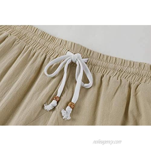 Bbalizko Mens Casual Linen Capri Pants Elastic Waist Wide Leg Baggy Harem 3/4 Pants with Pockets