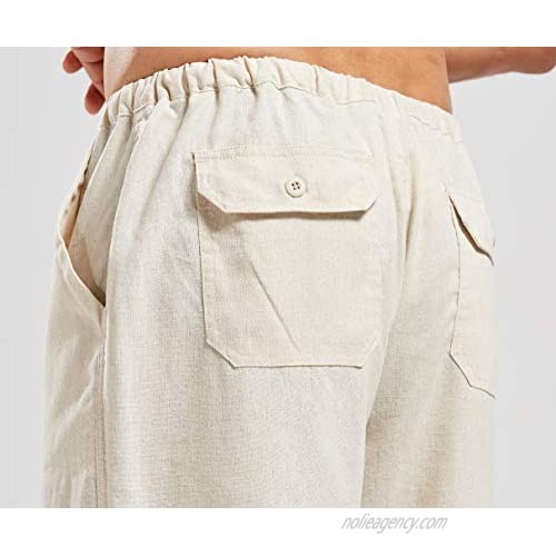 CHARTOU Men's Casual Stretched Drawstring Mid-Waist Loose Fit Lightweight Straight Leg Linen Summer Beach Pant
