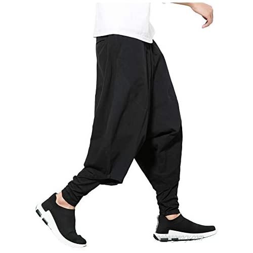DOSLAVIDA Men's Casual Harem Pants Hip Hop Baggy Wide Leg Trousers Loose Fit Drawstring Elastic Yoga Sweatpants