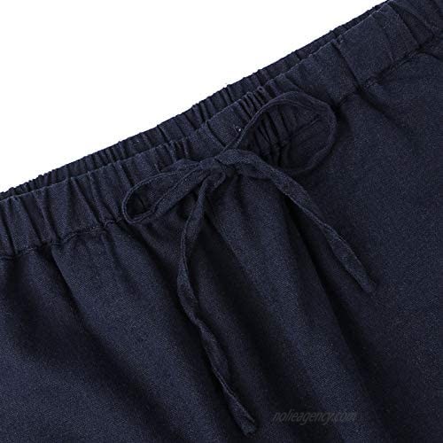 FENGMAX Men's Linen Pants with Drawstring Elastic Waist