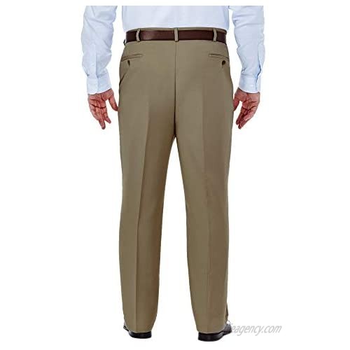 Haggar Men's Big & Tall Cool Gabardine Expandable-Waist Plain-Front Pant Taupe 58x30