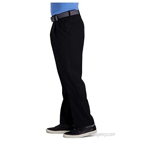 Haggar Men's Cool Right Performance Flex Solid Classic Fit Pleat Front Expandable Waist Pant