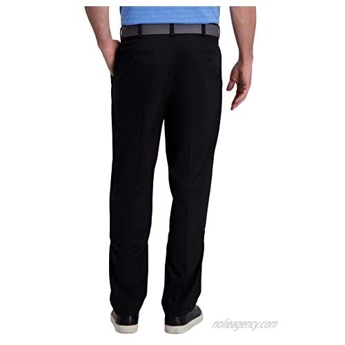 Haggar Men's Cool Right Performance Flex Solid Classic Fit Pleat Front Expandable Waist Pant