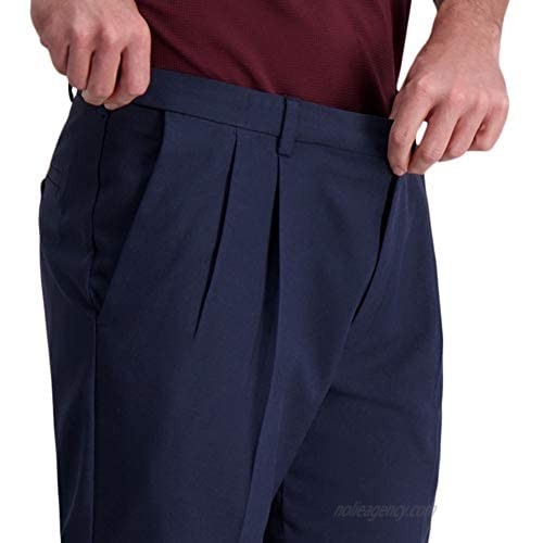 Haggar Men's Cool Right Performance Flex Stria Classic Fit Pleat Front Pant