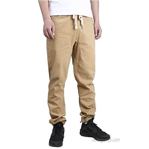 HDE Mens Jogger Pants Chino Joggers for Men Tapered Slim Fit Twill Pant