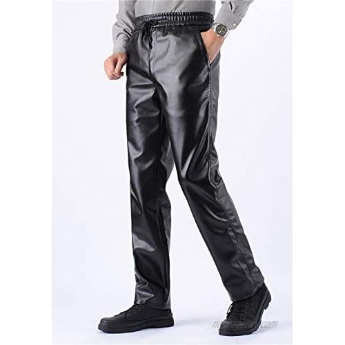 Idopy Men`s Elastic Waist Drawstring Business PU Faux Leather Pants Trousers