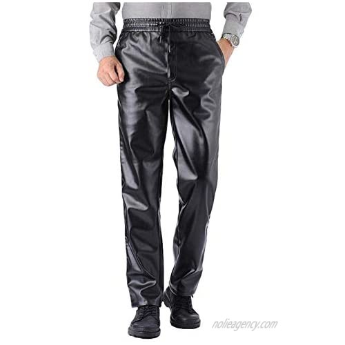 Idopy Men`s Elastic Waist Drawstring Business PU Faux Leather Pants Trousers