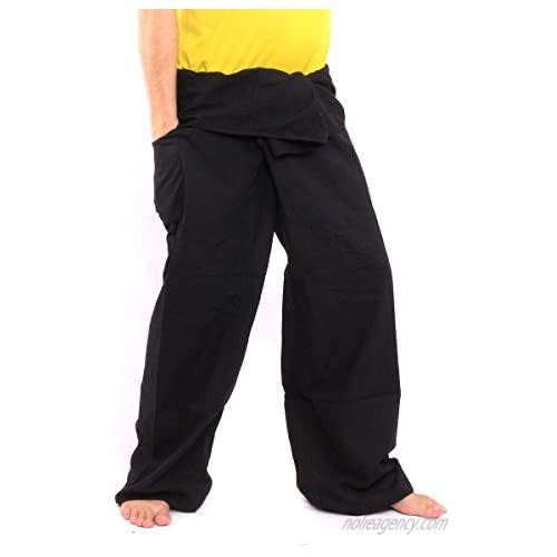 jing shop Men's Thai Fisherman Pants Cotton Solid Color with One Side Pocket X-Long