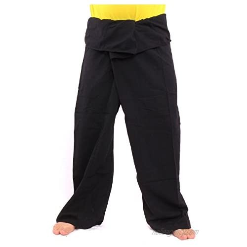 jing shop Men's Thai Fisherman Pants Cotton Solid Color with One Side Pocket X-Long