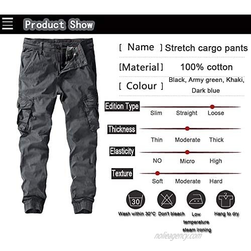 Osmyzcp Men's Washed Stretch Cargo Pants Solid Color with 4 Pockets