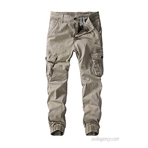 Osmyzcp Men's Washed Stretch Cargo Pants Solid Color with 4 Pockets
