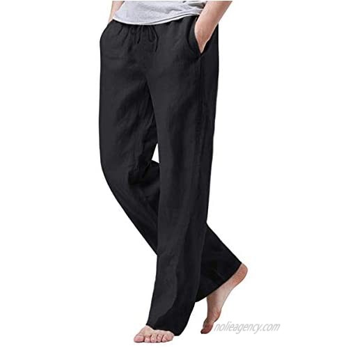 Prettychic Men's Drawstring Linen Pant Casual Elastic Waist Lounge Jogger Beach Pants with Pockets