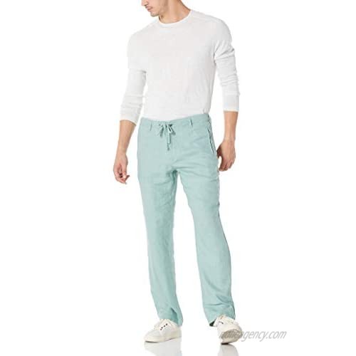 Ross&Freckle Men's 100% Linen Drawstring Pants Men's Casual Pants Easy Pure Color Straight Black Trousers