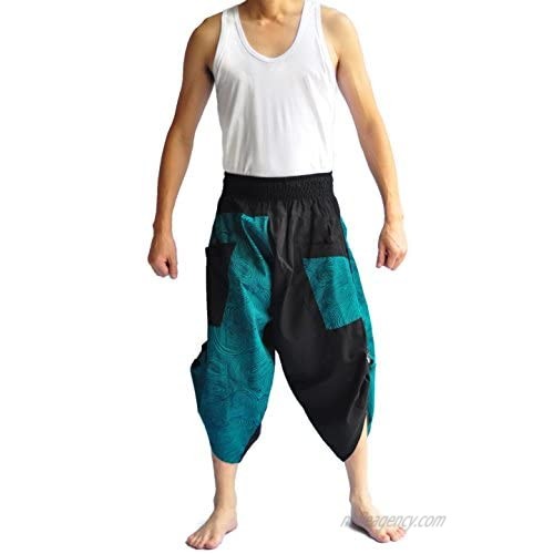 Siam Trendy Men's Japanese Style Pants One Size Black and Green Japanese