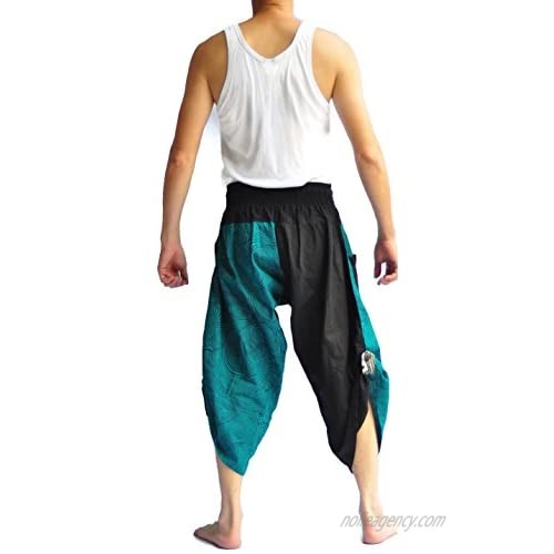 Siam Trendy Men's Japanese Style Pants One Size Black and Green Japanese
