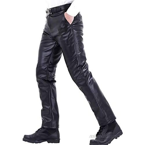 Stunner Men's Winter Plus Velve Thick Straight Pu Leather Biker Pants