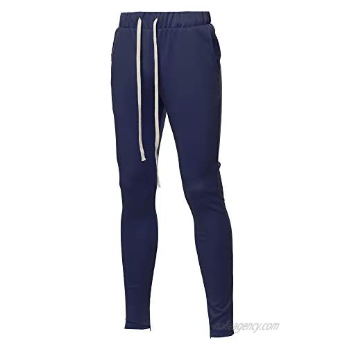Style by William Men's Solid Long Length Drawstring Ankle Zipper Track Pants