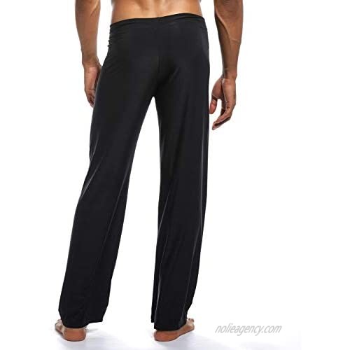 Ubrand Men's Long Ice Silk Sport Yoga Pants Drawstring Lounge Jogger Bottom Pants Sleepwear Sport Solid Color Long Trousers