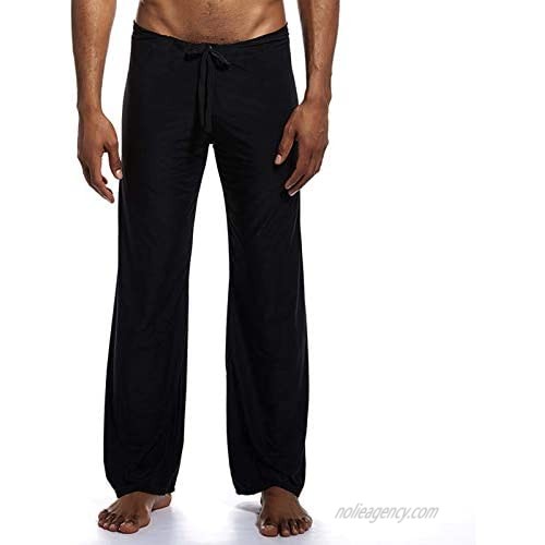 Ubrand Men's Long Ice Silk Sport Yoga Pants Drawstring Lounge Jogger Bottom Pants Sleepwear Sport Solid Color Long Trousers