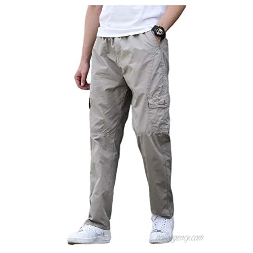 XinnanDe Mens Lightweight Pull On Zip Fly Drawstring Cargo Pants Elastic Waist Relaxed Fit 6 Pockets