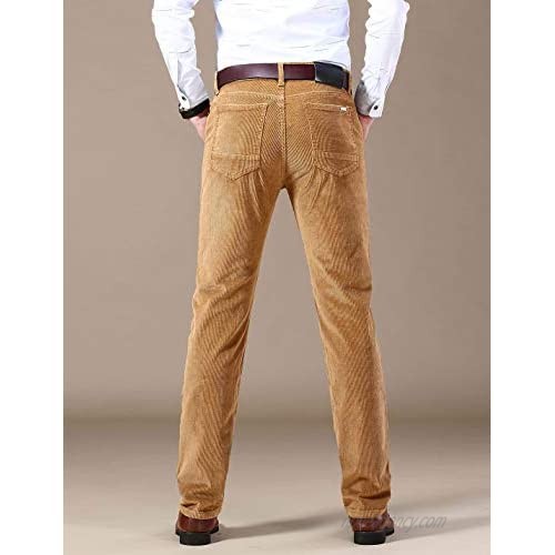 Yeokou Men's Casual Office Strench Corduroy Straight Leg Long Pants with Pockets