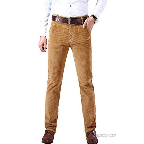 Yeokou Men's Casual Office Strench Corduroy Straight Leg Long Pants with Pockets