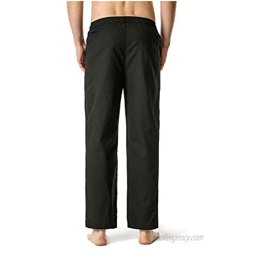 YuKaiChen Men's Cotton Linen Casual Pants Drawstring Lightweight Summer Yoga Trousers Pockets