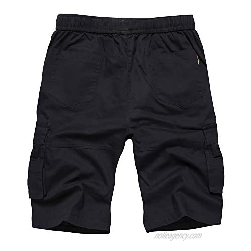 APTRO Elastic Waistband Cotton Cargo Shorts Relaxed Fit Casual Shorts with Drawstring (A01-Black1 34)