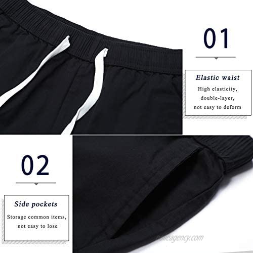 APTRO Elastic Waistband Cotton Cargo Shorts Relaxed Fit Casual Shorts with Drawstring (A01-Black1 34)