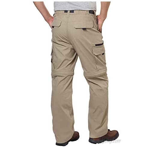 BC Clothing Mens Convertible Stretch Cargo Hiking Pants Shorts Zippered Pockets (Medium x 32L Khaki Tan)