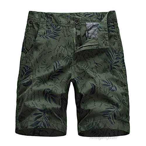 chouyatou Men's Summer Active Cotton Leaf Printed Chino Work Cargo Beach Shorts