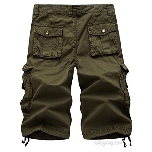 Elonglin Mens Casual Cargo Shorts Cotton Summer Retro Shorts Multi Pockets