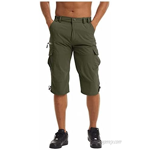 MAGNIVIT Men's Hiking Shorts with 7 Pockets 3/4 Below Knee Quick Dry Long Cargo Work Cycling Shorts