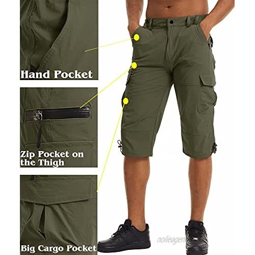 MAGNIVIT Men's Hiking Shorts with 7 Pockets 3/4 Below Knee Quick Dry Long Cargo Work Cycling Shorts