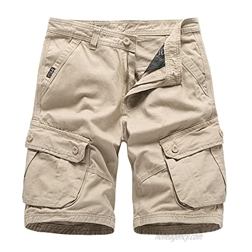 Men's Multi-Pockets Cargo Work Shorts Summer Casual Cotton Beach Shorts for Men Relaxed Fit Slim Overalls Short (40 Khaki)