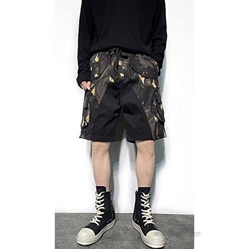 MOKEWEN Men's Two Tone Elastic Waist Capri Pants Jogger Cargo Shorts with Multi Pocket
