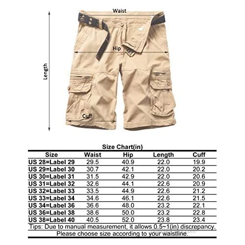 Pinkpum Men's Lightweight Multi Pocket Casual Cargo Shorts Without Belt Yellow US 30=Label 31