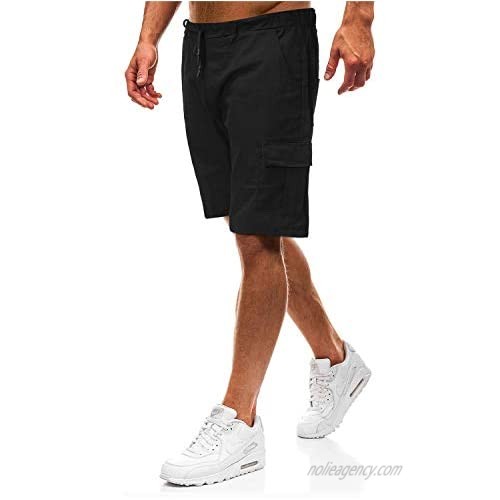 Shenglila Mens Summer Casual Loose Fit Elastic Waist Multi Pocket Cargo Shorts