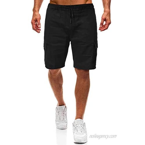 Shenglila Mens Summer Casual Loose Fit Elastic Waist Multi Pocket Cargo Shorts