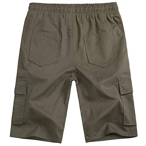 WZIKAI Mens Camo Linen Cotton Big & Tall Multi-Pocket Cargo Shorts Casual Drawstring Elastic Waist Relaxed Shorts