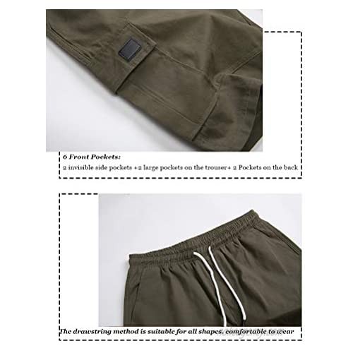 WZIKAI Mens Camo Linen Cotton Big & Tall Multi-Pocket Cargo Shorts Casual Drawstring Elastic Waist Relaxed Shorts