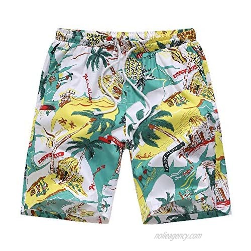VENCANN Men's Floral Print Elastic Waist Beachwear Short