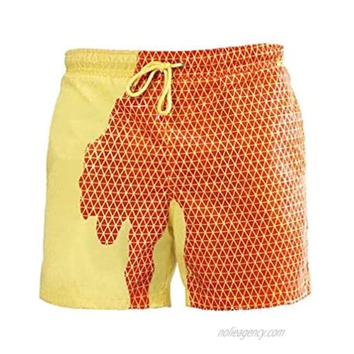 Bingerboy Temperature-Sensitive Color-Changing Beach Men Swimming Pants Sport Summer Swimsuit Surfing Swim Trunks Shorts (L  Yellow Stripes)